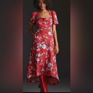 Anthropologie Red Floral High Low Dress
